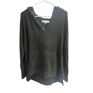 NWT LOFT Women's Black Pullover Hoodie‎ V-Neck Sweater Knit Top Size L